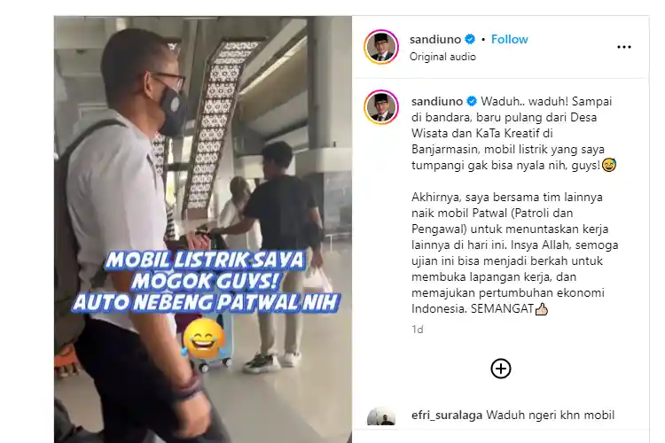 Mobil Listrik Sandiaga Uno Mogok di Bandara